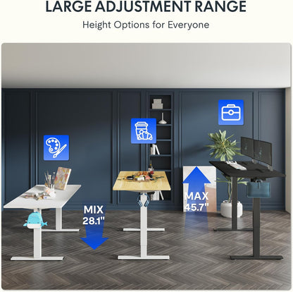 Quick Install Standing Desk EC9 Electric Height Adjustable Desk for Home Office 48 X 24 Inches Sit Stand Desk Whole-Piece Desk Board Vici(White Frame + 48" White Top)
