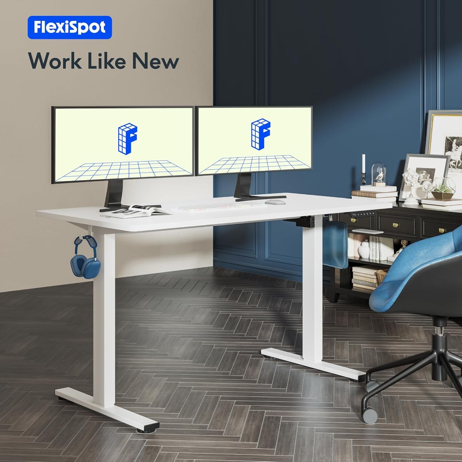 Quick Install Standing Desk EC9 Electric Height Adjustable Desk for Home Office 48 X 24 Inches Sit Stand Desk Whole-Piece Desk Board Vici(White Frame + 48" White Top)