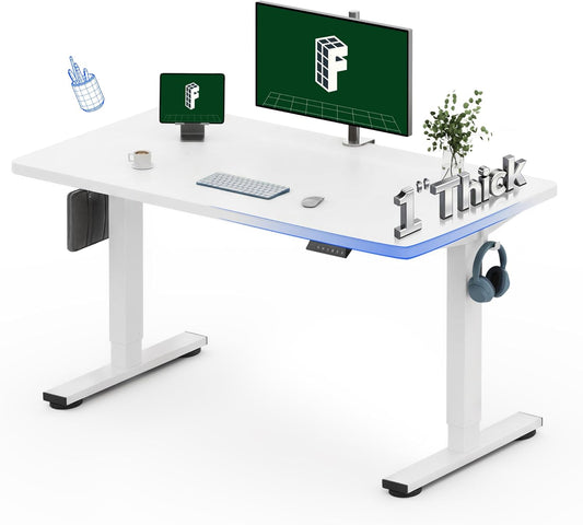Quick Install Standing Desk EC9 Electric Height Adjustable Desk for Home Office 48 X 24 Inches Sit Stand Desk Whole-Piece Desk Board Vici(White Frame + 48" White Top)